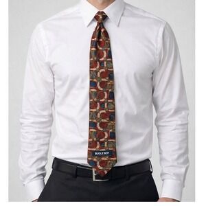 Bugle Boy Men's Silk Blend Necktie Burgundy Gold Blue Patterned‎